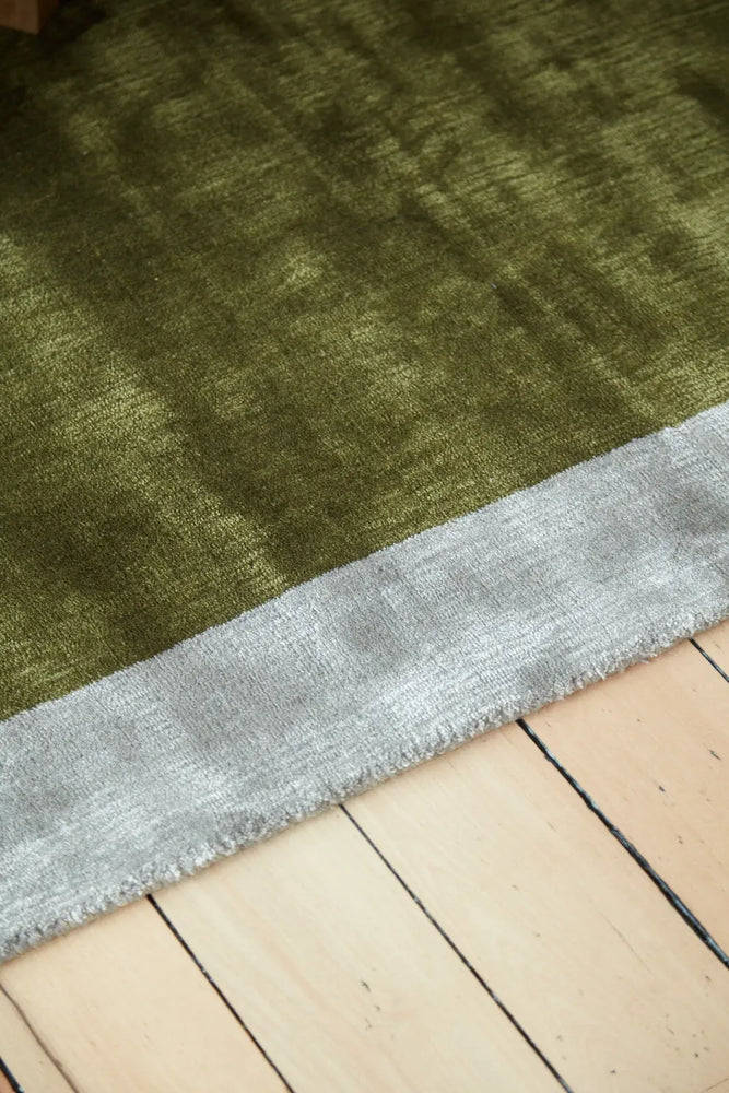 Bamboo Silk and Wool Blend Stripe Moss / Fog Grey Sample - NODI HANDMADE RUGS